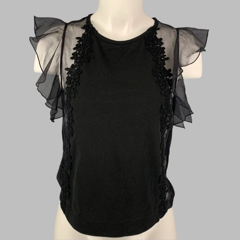 GIAMBATTISTA VALLI Size XXS Black Cotton Silk Lace Trim Sleeveless Dress Top